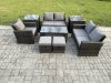 Fimous 7 Seater Outdoor Rattan Patio Furniture Set Garden Lounge Sofa Set with 2 Side Tables 2 Small Footstools Coffee Table Dark Grey Mixed