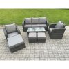 Fimous 8 Seater Rattan Garden Furniture Set with Rectangular Coffee Table 3 Footstools Patio Outdoor Rattan Set