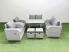 Fimous 8 Seater Rattan Garden Furniture Set Outdoor Love Sofa Set with Rectangular Dining Table 2 Small Footstools Light Grey