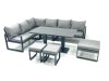 Fimous Aluminum Outdoor Garden Furniture Set Corner Sofa 3 Footstools Adjustable Rising Lifting Dining Table Sets Dark Grey