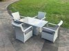 Fimous Light Grey Rattan Outdoor Garden furniture Set Height Adjustable Rising Lifting Table and 4 Chairs Set with Seat Cushion