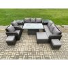 Fimous 11 Seater Rattan Outdoor Garden Furniture Sets Height Adjustable Rising lifting DiningTable Sofa Set with Reclining Chair 2 Side Tables 3 Footstools Dark Grey Mixed