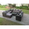 Fimous Outdoor Rattn Garden Furniture Sofa Set Rectangular Coffee Table Lounge Sofa Chair Footstool With Side Coffee Table