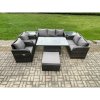 Fimous Wicker PE Rattan Outdoor Garden Furniture Sets Height Adjustable Rising lifting Dining Table Reclining Chair Sofa Set with 2 Side Tables Big Footstool Dark Grey Mixed