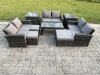 Fimous Outdoor U Shape Sofa Set Wicker PE Rattan Garden Furniture Set with Coffee Table Double Seat Sofa 3 Footstools 2 Side Tables Dark Grey Mixed