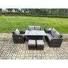 Fimous Lounge Rattan Sofa Set Outdoor Garden Furniture Oblong Rectangular Dining Table With Chairs Side Table 2 Small Footstools Dark Grey Mixed
