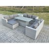 Fimous Lounge Rattan Garden Furniture Set Adjustable Rising Lifting Table Dining Set With Side Coffee Tea Table Footstool