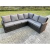 Fimous 8 Seater?Outdoor High Back Rattan Adjustable Rising Lifting Dining Table Corner Sofa Set Garden Furniture Set Dark Grey Mixed Right Hand