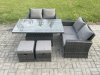 Fimous 5 Pieces Garden Furniture Sets Poly Rattan Outdoor Patio Height Adjustable Rising Lifting Table Sofa Dining Set with 2 Small Footstools