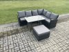 Fimous High Back Outdoor Garden Furniture Set Rattan Corner Sofa Dining Table Set With Big Footstool 7 Seater Dark Grey Mixed