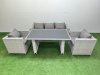 Fimous Patio Garden Furniture Sets with Black Glass Top Dining Table Armchair 3 Seater Sofa Light Grey