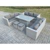 Fimous Light Grey U Shape Lounge Rattan Garden Furniture Set Adjustable Rising Lifting Table Dining Set 2 Stools