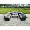 Fimous 9 Seater Outdoor Lounge Sofa Set Rattan Garden Furniture Set with Rectangular Coffee Table 2 Side Tables 3 Seater Sofa Dark Grey Mixed
