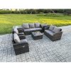 Fimous 7 Seater Garden Furniture Set Rattan Outdoor Lounge Sofa Chair With Tempered Glass Table 2 Side Tables Dark Grey Mixed