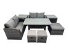 Fimous Wicker PE Rattan Garden Outdoor Furniture Set Love Sofa Dining Table Sets with 3 Stools 2 Side Tables Dark Grey Mixed