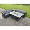 Fimous Outdoor Rattan Garden Corner Furniture Gas Fire Pit Table Dining Sets Gas Heater Burner Lounge Dark Grey 6 Seater