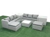 Fimous Rattan Garden Outdoor Furniture Set 8 Seater Rattan Garden Sofa Set with 2 Big Footstools 2 Side Tables Light Grey Mixed
