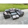 Fimous 7 Seater High Back Rattan Garden Furniture Set with Loveseat Sofa Rectangular Coffee Table 2 Small Footstools 2 Side Tables Indoor Outdoor Patio Lounge Sofa Set Dark Grey Mixed
