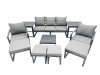Fimous Outdoor Garden Furniture Set Aluminium Lounge Sofa Square Coffee Table Sets with 4 Stools 2 Side Tables Dark Grey