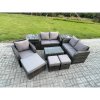Fimous 8 Seater High Back Rattan Garden Furniture Set with Loveseat Sofa Rectangular Coffee Table 3 Footstools 2 Side Tables Indoor Outdoor Patio Lounge Sofa Set Dark Grey Mixed