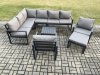 Fimous 9 Seater Aluminium Garden Furniture Set Outdoor Lounge Corner Sofa 2 Pcs Chair Square Coffee Table Sets with Big Footstool Dark Grey