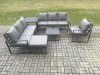 Fimous Aluminium 8 Seater Outdoor Garden Furniture Lounge Sofa Set with Square Coffee Table Chair Big Footstool Side Table Dark Grey