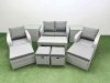 Fimous PE Wicker Rattan Furniture Sofa Sets with Oblong Coffee Table Love Sofa Reclining Chair 2 Side Table 4 Stools Light Grey Mixed