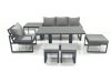 Fimous 7 Seater Garden Sofa Set Aluminium Furniture Rising Dining Tabe Set with Chair 3 Footstool Side Table Dark Grey