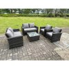 Fimous 6 Seater Dark Grey Mixed High Back Rattan Sofa Set Square Coffee Table Garden Furniture Outdoor Patio With Love Sofa Arm Chairs