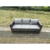 Fimous 5 Seater Outdoor PE Rattan Garden Furniture Gas Fire Pit Dining Table Lounge Sofa 2 PC Armchairs Dark Grey Mixed Patio