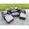Fimous 6 Seater Outdoor Lounge Sofa Set Rattan Garden Furniture Set with Rectangular Coffee Table 2 Big Footstool 2 Side Tables Dark Grey Mixed