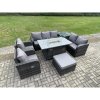 Fimous PE Wicker Outdoor Rattan Garden Furniture Set Propane Gas Fire Pit Table and Sofa Chair set with Side Table Big Footstool