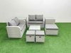 Fimous 7 Seater Outdoor Love Sofa Set Rattan Garden Furniture Set with Square Coffee Table 3 Footstool 2 Side Tables Light Grey