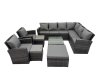 Fimous Rattan Garden Outdoor Furniture Set 11 Seater Garden Sofa Coffee Table Set with 2 Chairs 3 Footstools Dark Grey Mixed