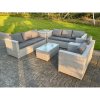 Fimous 6 PC Light Grey Outdoor PE Rattan Garden Furniture Set Wicker Sofa Coffee Table 2 Armchair