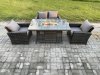 Fimous 4 Seater?Outdoor Rattan Sofa Set Garden Furniture Gas Firepit Dining Table Heater Dark Grey Mixed