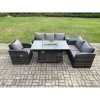 Fimous Garden Patio Furniture Wicker Rattan Gas Fire Pit Table and Sofa Chair set with Side Table