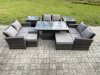 Fimous Wicker PE Rattan Garden Furniture Set Height Adjustable Rising Lifting Table Sofa Dining Set with Double Seat Sofa 3 Footstools 2 Side Tables Dark Grey Mixed