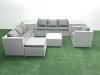 Fimous Wicker PE Rattan Sofa Garden Furniture Set with Armchair Square Coffee Table Big Footstool 2 Side Tables Light Grey Mixed