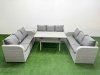 Fimous PE Rattan Lounge Sofa Set 9 Seater Outdoor Garden Furniture Set with Rectangular Dining Table 3 Seater Sofa Side Table Light Grey
