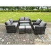Fimous 8 Seater Dark Grey Mixed High Back Rattan Sofa Set Coffee Table Garden Furniture Outdoor Patio 2 Stools