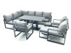 Fimous Aluminum Outdoor Garden Furniture Set Corner Sofa 3 Chair 2 Small Footstool Adjustable Rising Lifting Dining Table Sets Dark Grey