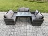 Fimous Rattan Garden Furniture Set 6 Seater Patio Outdoor Love Sofa Set with Rectangular Dining Table Dark Grey Mixed