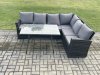 Fimous Outdoor Furniture Garden Dining Set Rattan Corner Sofa Set Rectangular Dining Table with Temper Glass Dark Grey Mixed