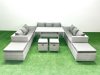 Fimous Rattan Garden Furniture Dining Set 13 Seater Lounge Sofa Dining Table Set with 4 Footstools Light Grey Mixed
