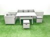 Fimous Rattan Garden Furniture Dining Set 6 Seater Lounge Sofa Chair Dining Table Set with 2 Small Footstools 2 Side Tables Light Grey Mixed