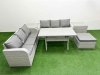 Fimous Outdoor Garden Furniture Sets 7 Seater Wicker Rattan Furniture Sofa Sets with Rectangular Dining Table high Back Lounge Sofa Big Footstool 2 Side Table Light Grey