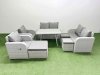 Fimous 9 Seater Rattan Garden Furniture Set Outdoor Love Sofa Set with Rectangular Dining Table 3 Footstools Light Grey