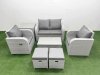 Fimous Light Grey PE Wicker Rattan Garden Furniture Set Sofa Set Reclining Adjustable Chair Rectangular Coffee Table 6 Seater 2 Small Stools Side Table