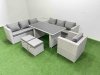 Fimous Patio Garden Furniture Sets with Black Glass Top Dining Table 3 Seater Sofa Armchair Side Table 2 Small Stool Light Grey